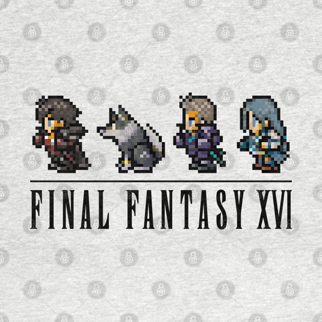 Clive, Torgal, Cid, and Jill Logo Design | FFXVI Pixel Party Members | Final Fantasy 16 | Light Colors by AFKApparelGG